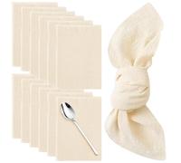 Set di 12 tovaglioli in tessuto, tovaglioli di lino, riutilizzabili, tovaglioli di lino, decorazione da tavolo per cene di famiglia, matrimoni, banchetti, casa, Natale, colore beige, 42 x 42 cm
