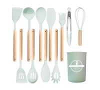 Set di 12 utensili da cucina, in silicone, spatola antigraffio, cucchiaio, girarrosto, kit avviamento completo(Green)