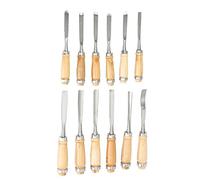 Set di 12 utensili per legno, lama in acciaio e manico in legno resistente agli urti, pala piatta in acciaio