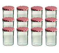 Set di 12 vasetti in vetro, 435 ml con coperchio rosso a quadretti