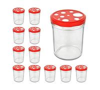 Set di 12 vasetti in vetro, 435 ml con coperchio Rot / weiß gepunktet