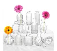 Set di 12 vasi in vetro per decorazione centrotavola, piccolo per fiore, moderni a strisce, vintage, ideali per matrimoni, feste e decorazioni per la casa