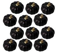 Set di 12 zucche artificiali nere, decorazione autunnale, decorazione per Halloween, zucca, finto raccolto, zucche finte in schiuma, per artigianato, autunno, Halloween, festa del Ringraziamento