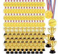 Set di 120 mini trofei e medaglie per bambini, coppe premio d'oro e medaglie sportive, in plastica leggera, per tornei, ricompense in orse divertenti, bomboniere, fantacalcio