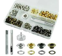 Set di 120 strumenti per occhielli da 6 mm, con punzonatrice per fori, strumento di fissaggio e base in metallo, occhielli per tessuto, pelle, vestiti, tela (argento/verde bronzo/oro/grigio)