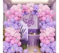 Set di 121 palloncini a farfalla lavanda | Farfalle viola abbinate a palloncini viola e rosa macaron, adatto per decorazione sfondo matrimonio primaverile/San Valentino/compleanno 121 pezzicolla di la