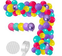 Set di 122 palloncini magici per feste a tema hippie per baby shower, set da 122 palloncini rossi, blu-verdi, gialli e viola metallizzati, accessori per feste a tema hippie