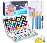 Set di 128 colori per acquerelli,in scatola portatile, Watercolour,set da viaggio con carta per acquerelli, pennelli e altri strumenti, idea per artisti e hobbisti