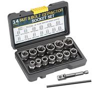 Set di 13 + 1 per Rimuovere i Dadi, 13 pezzi, Kit di Utensili a Bussola Elicoidale, Set di Estrattori per Bulloni e Dadi con Adattatore Esagonale da 1/4" a 3/8", Può Rimuovere le Prese e i Bulloni