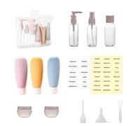 Set di 13 bottiglie da toilette da viaggio, kit a prova di perdite, con spray, pompa e tappo a scatto, barattoli per crema, imbuto ed etichette (plastica trasparente senza BPA)