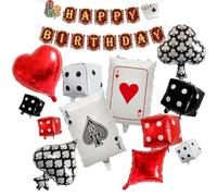 Set di 13 decorazioni per feste a tema casinò, striscione di compleanno per feste a tema poker con palloncini a forma di cuore e picche, biglietti con dadi per eventi a Las Vegas