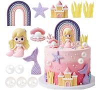 Set di 13 decorazioni per torte a tema sirena, principessa, arcobaleno, castello, stella marina, con perline, tema fiaba, articolo di compleanno, torta di compleanno per ragazze, feste per bambini