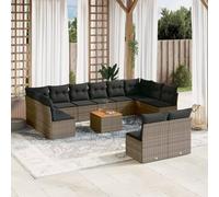 Set di 13 divani da giardino con cuscino, grigio, in polyrattan, per esterni, per terrazze, balcone, set di conversazioni resistenti alle intemperie