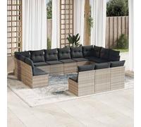Set di 13 divani da giardino, grigio chiaro, in polyrattan, resistente ai raggi UV, design modulare per terrazza, balcone, accogliente casa all'aperto