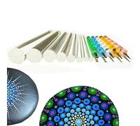 Set di 13 pennelli a punta piatta per pittura a punti, con testa piatta da 4 mm, 5 mm, 6 mm, 8 mm, 10 mm, 12 mm, 14 mm, 5 pennini (set1)