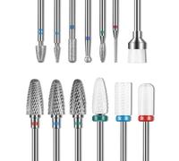 Set di 13 punte da trapano per unghie, 3 punte in carburo di tungsteno, 3 punte da trapano in ceramica, 6 punte per trapano diamantate, 1 pennello, punte da trapano da 3/32 per manicure pedicure