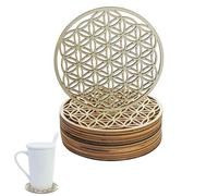 Set di 13 sottobicchieri in legno per meditazione (10 x 10 cm), sottobicchieri in legno di betulla di alta qualità, decorazione floreale