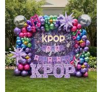 Set di 134 pezzi di palloncini a tema concerto K-Pop, include palloncini in foil a forma di stella disco, stella e nota musicale, oltre a palloncini in lattice di vari colori. Perfetto per feste di co