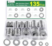 Set di 135 rondelle in acciaio inox, rondelle Bolatus, assortimento di 6 misure, dischi per carrozzeria M4 M5 M6 M8 M10 M12, rondelle piatte in acciaio inox per viti e dadi e barra filettata