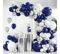 Set di 136 pezzi di ghirlanda di palloncini blu navy & argento, include palloncini bianchi, blu navy & argento da 18/12/10/5 pollici e palloncini con coriandoli in foil, adatto per decorazioni di comp