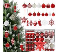 Set di 138 palline di Natale con stella come punta dell'albero di Natale, decorazioni per albero di Natale, in colori vivaci, sfere di plastica riutilizzabili con appendiabiti, per una brillante