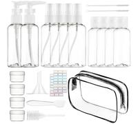 Set di 14 bottiglie da viaggio da riempire, 50 ml, vuote da viaggio, con sacchetto per bagagli a mano, piccolo imbuto, pennello, contenitore da 20 g, con 1 pennello adesivo contagocce