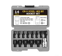 Set di 14 chiavi a bussola esagonali da 1/2 pollici, in acciaio al cromo vanadio, gamma 3-24 mm, con custodia, per riparazioni automobilistiche e progetti fai da te (B)