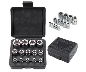 Set di 14 chiavi a bussola Torx esterne: WANDGU 1/2", 1/4", 3/8", set di chiavi a bussola E4, E5, E6, E7, E8, E10, E11, E12, E14, E16, E18, E20, E22, E24, con scatola di conservazione, nero