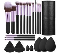 Set di 14 mini pennelli da trucco da viaggio, portatili, con custodia, 5 spugnette per il trucco, regalo per la festa della mamma, per fondotinta, cipria, correttori, ombretti, colore nero