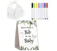 Set di 14 pezzi di bavette bianche per battesimo di bambino, include cartello del gioco, 5 bavette bianche vuote, 1 lavagna e 8 pennarelli ad acqua, gioco divertente per feste, semplice e coinvolgente