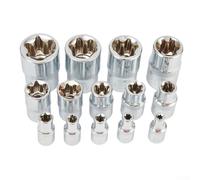 Set di 14 punte Torx E per attacco da 1/4, 3/8 e 1/2 con custodia, bussole femmina a stella da E4 a E24, in acciaio al cromo vanadio per un uso durevole