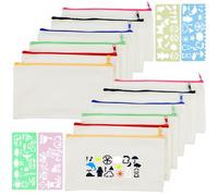 Set di 14 Sacchetti in Tessuto Bianco DIY - 21 x 12 cm - Viene fornito con 4 modelli di disegno - Sacchetti Colorati per Dipingere, Astucci in Tela, Borse per Cosmetici, Borse di Tela da Dipingere