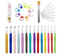 Set di 14 uncinetti a grandezza naturale, 44 pezzi, per principianti con accessori all'uncinetto, set di ganci ergonomici in gomma morbida (2,0 mm - 10,0 mm)