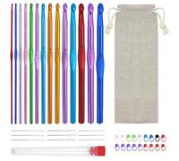 Set di 14 uncinetti in alluminio, 2,0 mm - 10,0 mm, con 10 pennarelli a maglia, con custodia e set di 9 bottiglie