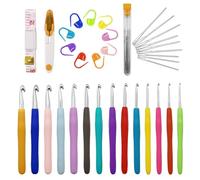 Set di 14 uncinetti a grandezza naturale, 44 pezzi per principianti con accessori all'uncinetto, set di ganci ergonomici in gomma morbida (2,0 mm - 10,0 mm) con 1 paio di forbici gialle