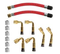 Set di 14 valvole per auto, 6 x 45° 90° 135° per valvola auto, adattatore per valvola angolare, 2 x 10 cm, 6 tappi in metallo, per auto, moto, bicicletta, scooter