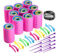 Set di 141 Bigodini 60 Bigodini in Plastica per Capelli Medio Corti Lunghi con 60 Spilli, 20 Clip per Capelli a Denti d'Anatra e Retina per Capelli, Colore Casuale (6 Taglie)