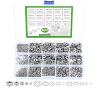 Set di 1410 rondelle in acciaio inox, dadi esagonali e anelli a molla in acciaio inox, M2 M3 M4 M5 M6, set di rondelle piatte, dadi autobloccanti, set di rondelle a molla (argento)