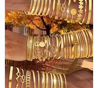 Set di 15/12/10/7/5 bracciali rigidi in metallo minimalisti e lisci, stile Old Money, eleganti e raffinati, design vintage con fiori carini, nastri, catene di perline, testo "Love", stelle in rilievo,