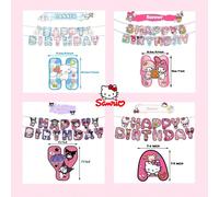 Set di 15 bandierine decorative con i personaggi Melody, e KT Cat della serie , per feste e celebrazioni Ciao Kitty,Cane alla cannella,Kuromi,La mia melodiaCarta tessile