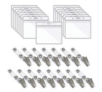 Set di 15 carte di credito trasparenti con clip, porta badge, porta badge, chiusura lampo richiudibile, clip tascabile in plastica per carte d'identità, doppio foro per appendere