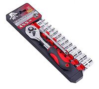 Set di 15 chiavi a bussola metriche da 1/4" per impugnatura con chiave a cricchetto da 4-14 mm, 13 prese ed estensione per acciaio Cr-V Repa