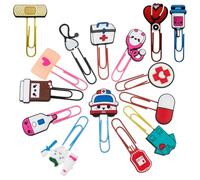 Set di 15 graffette con motivo infermieristico, segnalibri colorati, Graffette carine, Trombone a tema medico per l'infermiere, regalo per studenti di medicina, regalo per infermieri