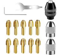 Set di 15 mandrini multi trapano, senza chiave, ricambio gambo 0,5-3,2 mm, set di pinze in ottone, kit di dadi per pinza, accessorio per mandrino a cambio rapido compatibile con Dremel 3000, 4000
