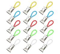 Set di 15 mollette per asciugamani colorati, pinze da bagno, pinze in metallo, pinze in ferro, pinze per organizzatore per cucina, bagno, ufficio, vacanze (5 colori)