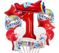 Set di 15 palloncini rossi con numero 1 a forma di aeroplano, decorazioni per feste di compleanno, 1 palloncino a forma di aeroplano, decorazione per il primo compleanno, veicoli a tema per il primo