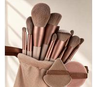 Set di 15 pennelli da trucco con setole sintetiche morbide, spugne e | Cinque pennelli per il viso e otto pennelli per occhi o dettagli si abbinano a spugne marroni rotonde e angolate per