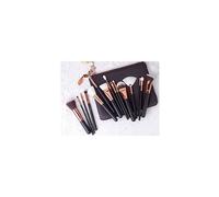 Set di 15 pennelli da trucco professionali in oro rosa con setole naturali e borsa premium