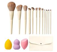 Set di 15 pennelli professionali per il trucco, tra cui borsa da viaggio e 3 uova per il trucco, pennello base professionale con manico in legno, pennello per correttore in crema e pennello per