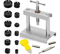 Set di 15 utensili per orologi, pressa per orologi, con 12 piastre di pressione, inserti in plastica, strumenti di riparazione per orologi, colore nero